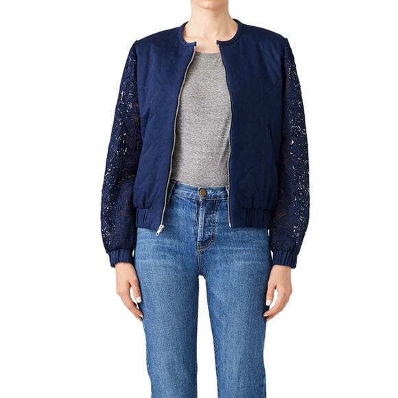 AMUR Jackets & Blazers - AMUR Quilted Lace Bomber Jacket Coat Ruched XS
